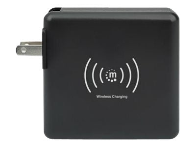 Manhattan 4-in-1 Travel Wall Charger and Powerbank 8,000 mAh, USA/UK/Euro 2-pin Plugs, Output: 1x USB-C, 2x USB-A ports and Wireless Charging Pad (5W)