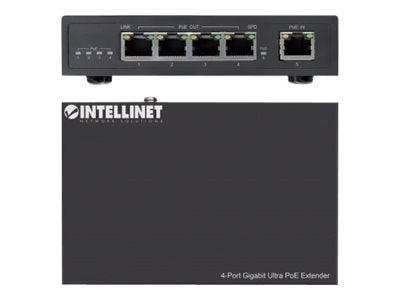 Intellinet 4-Port Gigabit Ultra PoE Extender, Adds up to 100 m (328 ft.)