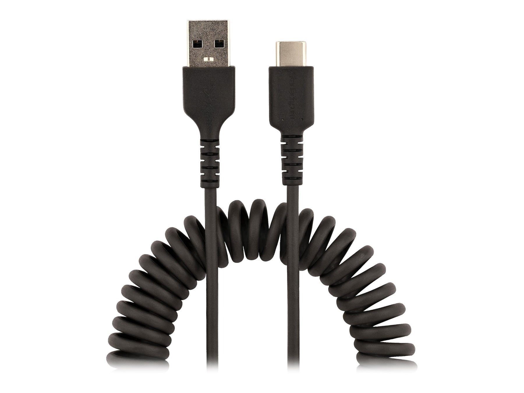 StarTech.com 1m USB C auf USB C Kabel, hochbelastbares Spiralkabel zum Laden und Synchronisieren, USB C 2.0 Kabel, robuste Aramidfaser, Schnellladekabel mit EMI Schutz, schwarz (R2CCC-1M-USB-CABLE)