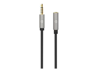 Manhattan Stereo Audio 3.5mm Extension Cable, 5m, Male/Female, Slim Design, Black/Silver, Premium with 24 karat gold plated contacts and pure oxygen-free copper (OFC)