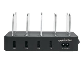 Manhattan Charging Station, 4x USB-A Ports, Outputs: 4x 2.4A, Smart IC, LED Indicator Lights, Black, Three Year Warranty, Box - Ladestation - 34 Watt - 4 Ausgabeanschlussstellen (USB)