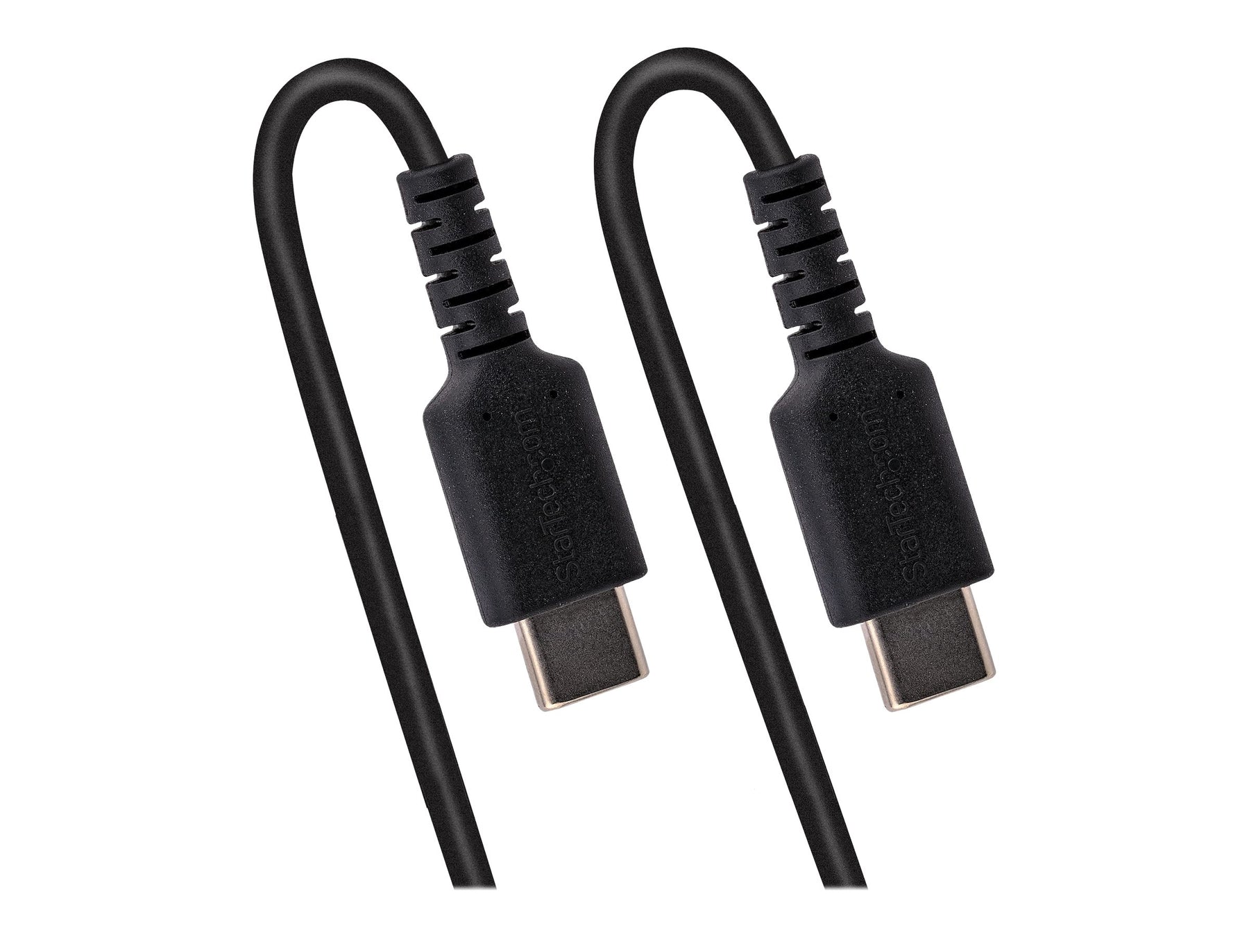 StarTech.com 50cm USB C auf USB C Kabel, hochbelastbares Spiralkabel zum Laden und Synchronisieren, USB C 2.0 Kabel, robuste Aramidfaser, Schnellladekabel mit EMI Schutz, schwarz (R2CCC-50C-USB-CABLE)