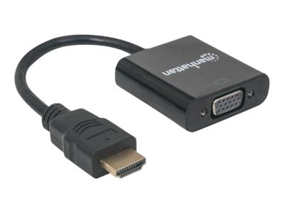 Manhattan HDMI to VGA Converter cable, 1080p, 30cm, Male to Female, Equivalent to Startech HD2VGAE2, Micro-USB Power Input Port for additional power if needed, Black, Three Year Warranty, Polybag - Videoadapter - HDMI männlich zu HD-15 (VGA)