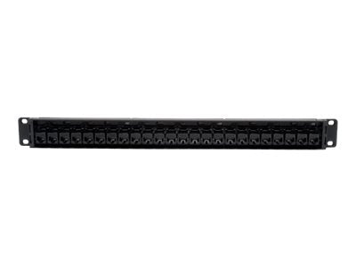 Tripp 24-Port Cat6 Cat5 Patch Panel Feed Through Rackmount 568A/B RJ45 1URM TAA - Patch Panel - geeignet für Wandmontage - CAT 6 - Schwarz - 1U - 48.3 cm (19")