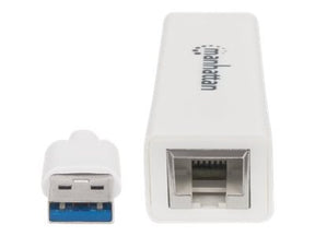 Manhattan USB-A Gigabit Network Adapter, White, 10/100/1000 Mbps Network, USB 3.0, Equivalent to Startech USB31000SW, Ethernet, RJ45, Three Year Warranty, Blister