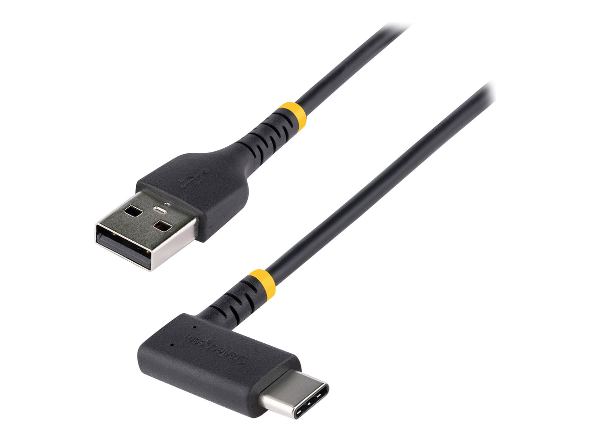 StarTech.com 6in (15cm) USB A to C Charging Cable Right Angle, Heavy Duty Fast Charge USB-C Cable, USB 2.0 A to Type-C, Durable and Rugged Aramid Fiber, 3A, S20/iPad/Pixel - High Quality Short USB Charging Cord (R2ACR-15C-USB-CABLE)