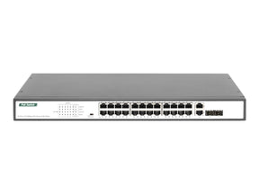 DIGITUS 24-Port Gigabit PoE Netzwerkswitch,19 Zoll, unmanaged,2 Uplink Ports, SFP, 370 W, af/at