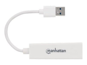 Manhattan USB-A Gigabit Network Adapter, White, 10/100/1000 Mbps Network, USB 3.0, Equivalent to Startech USB31000SW, Ethernet, RJ45, Three Year Warranty, Blister