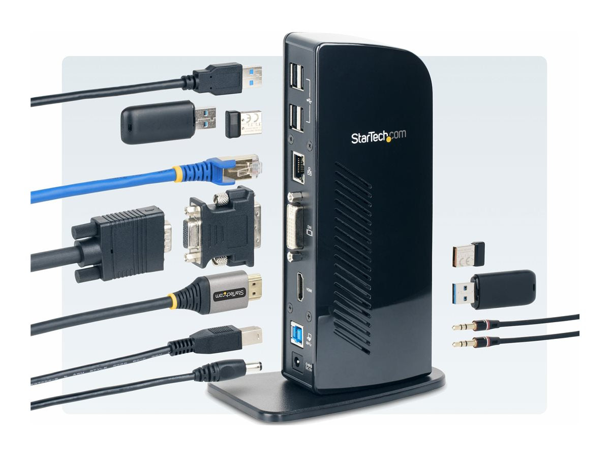 StarTech.com USB 3.0 Dockingstation, kompatibel mit Windows / macOS, unterstützt Dual Displays, HDMI und DVI, inkl. DVI zu VGA Adapter