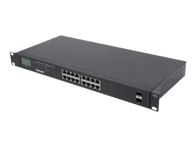 Intellinet 16-Port Gigabit Ethernet PoE+ Switch with 2 SFP Ports, LCD Display, IEEE 802.3at/af Power over Ethernet (PoE+/PoE)