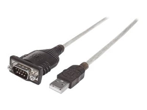 Manhattan USB-A to Serial Converter cable, 45cm, Male to Male, Serial/RS232/COM/DB9, FTDI FT232RL Chip, Black/Silver cable, Three Years Warranty, Polybag