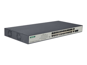 DIGITUS 24-Port Gigabit PoE Netzwerkswitch,19 Zoll, unmanaged,2 Uplink Ports, SFP, 370 W, af/at