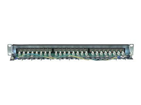 Intellinet 24-Port Cat6 Patchpanel, geschirmt, 24 Ports, FTP, 1 HE, Klemmleisten mit 90 Grad abgewinkelten Kabeleinführungen, schwarz - Patch Panel - CAT 6 - FTP - RJ-45 X 24 - Schwarz - 1U - 48.3 cm (19")