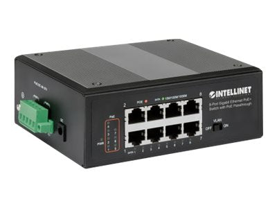 Intellinet PoE-Powered 8-Port Gigabit Ethernet PoE+ Industrial Switch with PoE Passthrough - Switch - unmanaged - 8 x 10/100/1000 (PoE+)