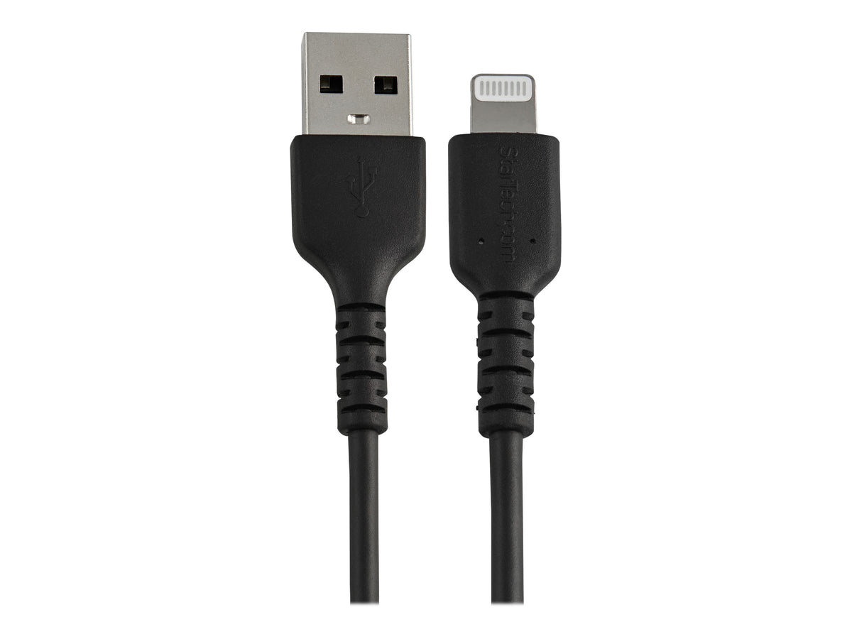 StarTech.com 15cm(6 in) Durable Black USB-A to Lightning Cable, Heavy Duty Rugged Aramid Fiber USB Type A to Lightning Charger/Sync Power Cord, Apple MFi Certified iPad/iPhone 12 Pro Max - iPhone 7/8/11/11 Pro (RUSBLTMM15CMB)