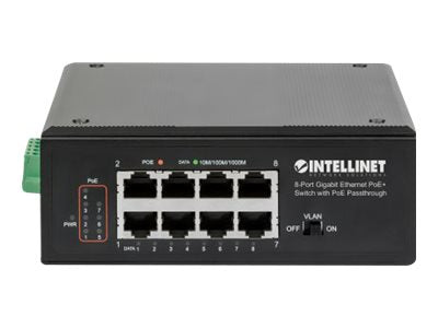 Intellinet PoE-Powered 8-Port Gigabit Ethernet PoE+ Industrial Switch with PoE Passthrough - Switch - unmanaged - 8 x 10/100/1000 (PoE+)