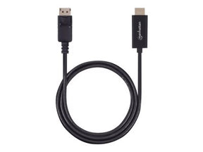 Manhattan DisplayPort 1.2 to HDMI Cable, 4K@60Hz, 1.8m, Male to Male, DP With Latch, Black, Not Bi-Directional, Three Year Warranty, Polybag