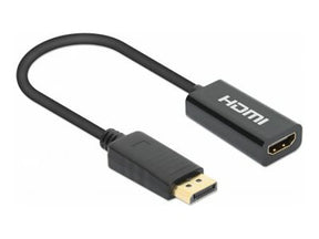 Manhattan DisplayPort 1.2 to HDMI Active Adapter, 4K@60Hz, 15cm, Male to Female, DP With Latch, Black, Not Bi-Directional, Three Year Warranty, Polybag