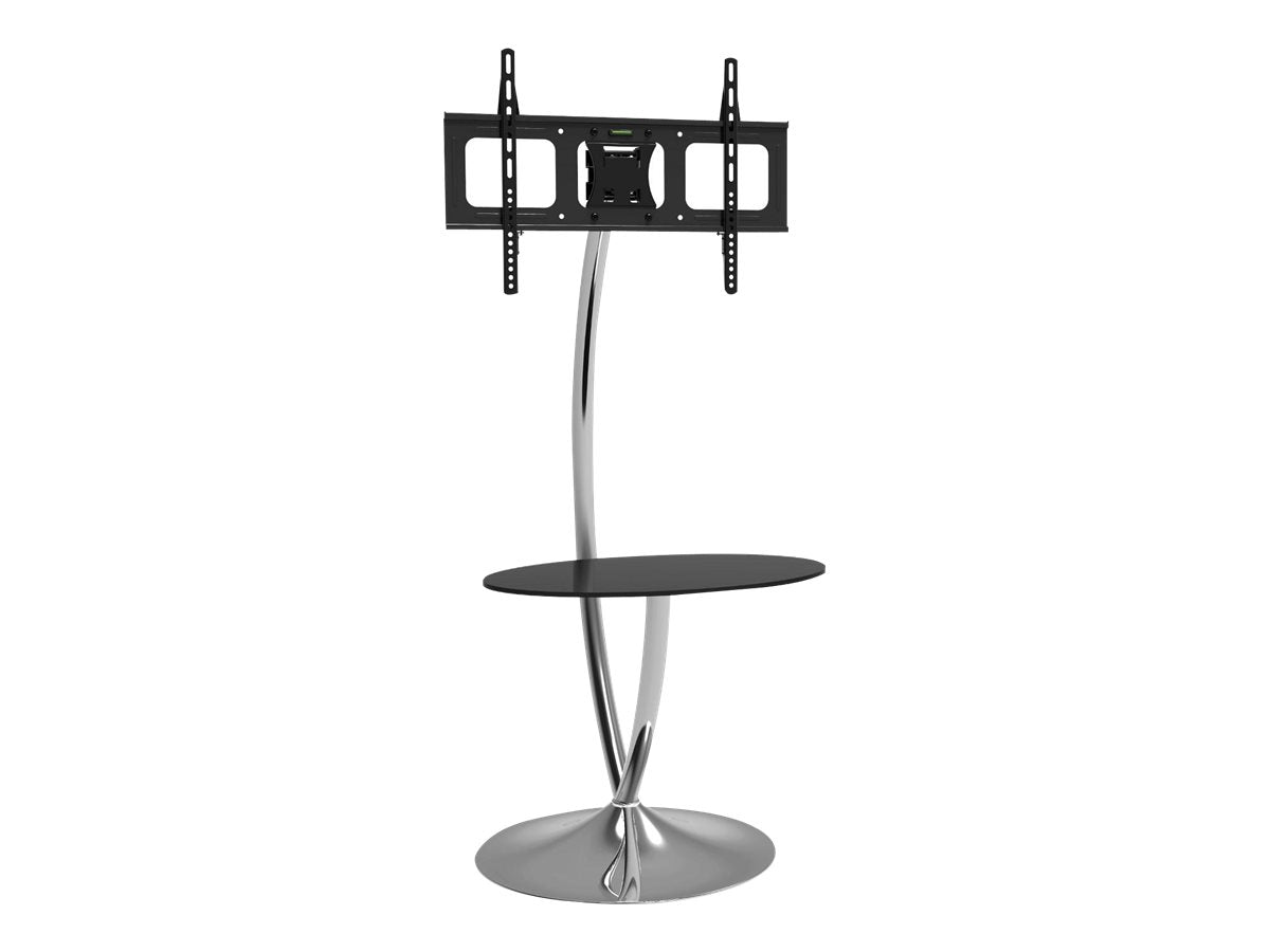 Techly Floor Support with Round Base and Shelf - Aufstellung für LCD-Display - Glas, Chrom - Schwarz, Silber - Bildschirmgröße: 81.3-177.8 cm (32"-70")