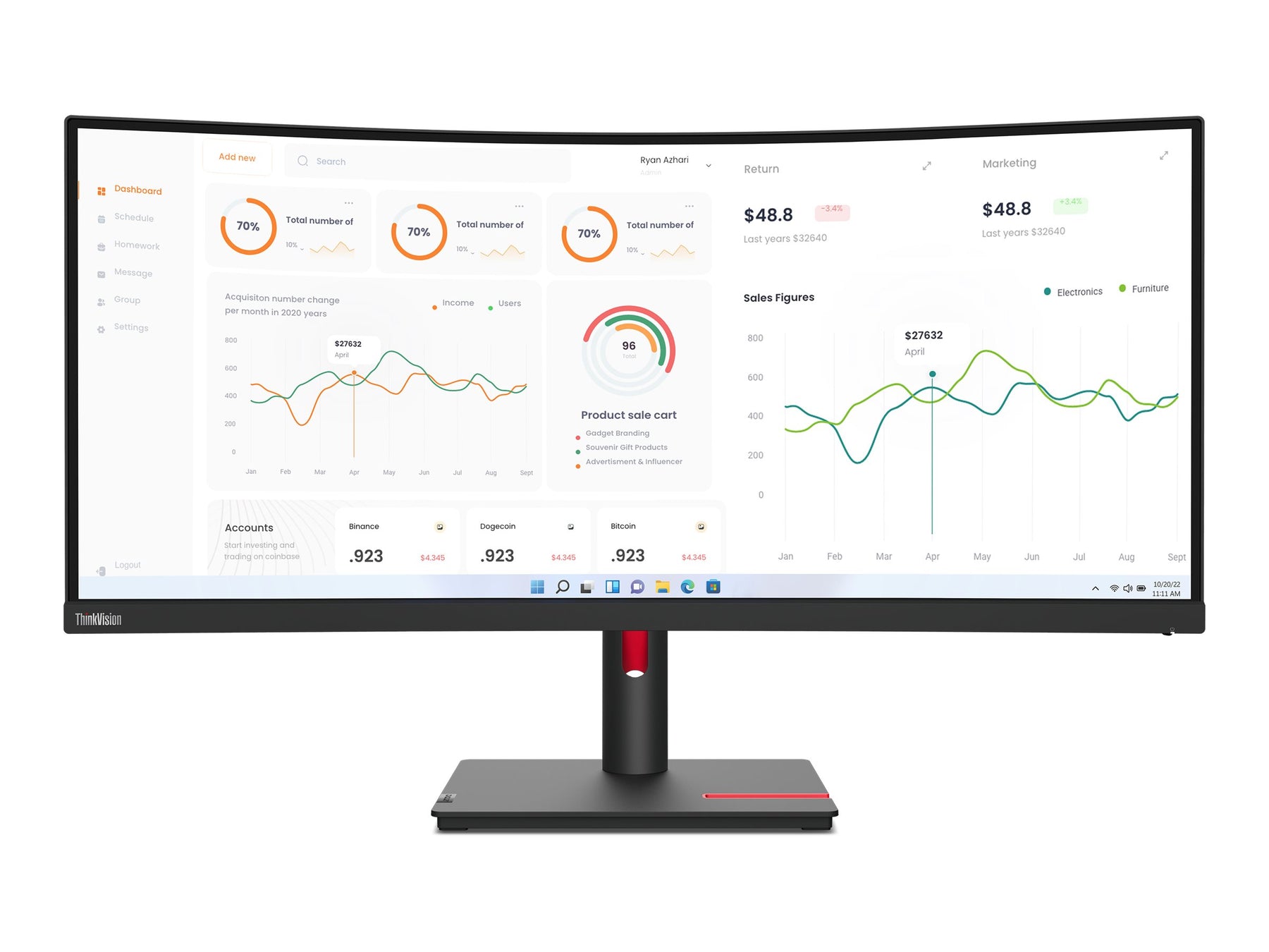 Lenovo ThinkVision T34w-30 - LED-Monitor - gebogen - 86.4 cm (34")