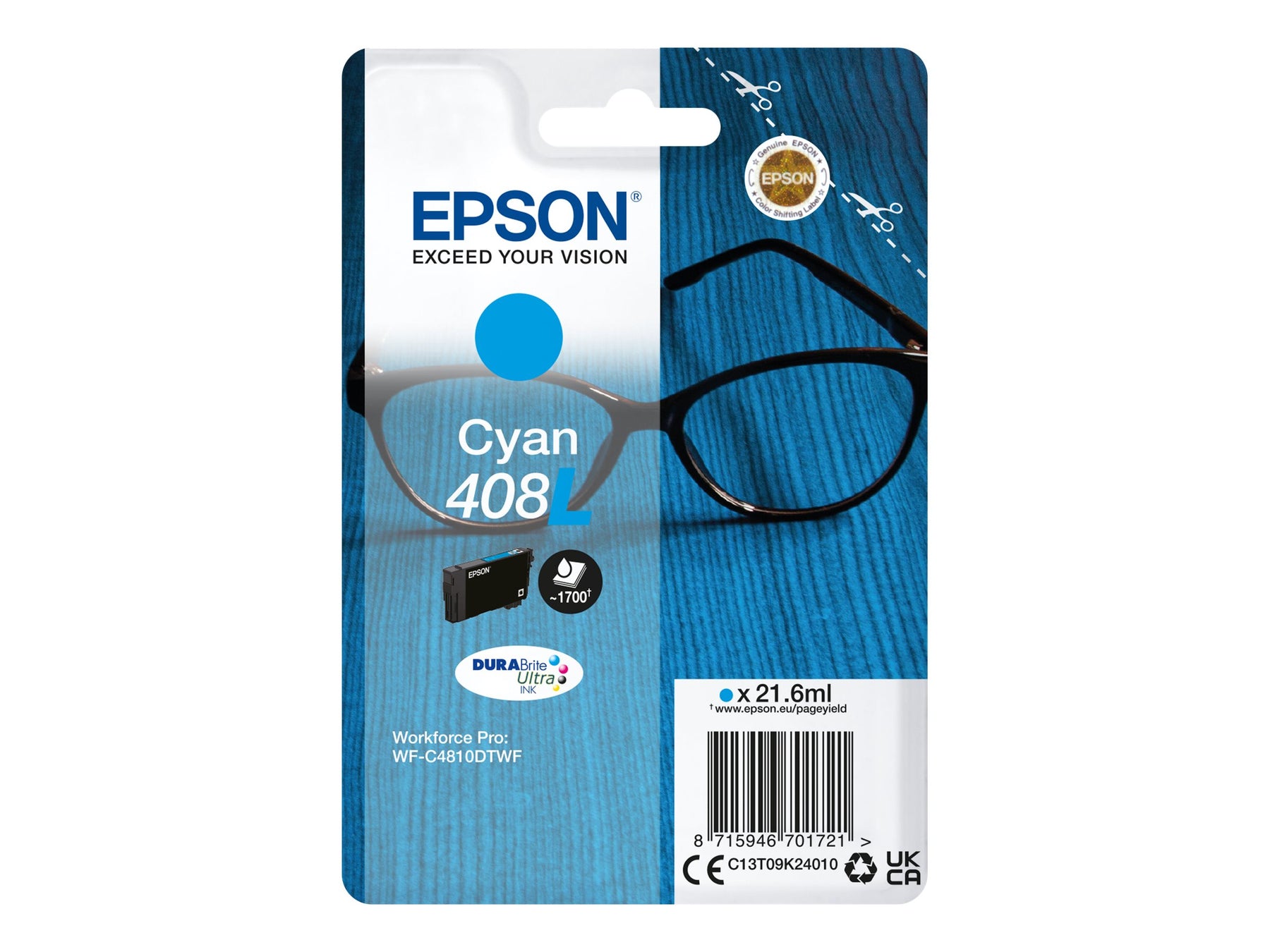 Epson 408L - 21.6 ml - Cyan - original - Blisterverpackung