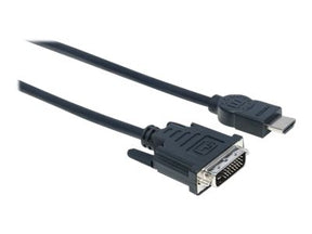 Manhattan HDMI to DVI-D 24+1 Cable, 3m, Male to Male, Black, Equivalent to Startech HDDVIMM3M, Dual Link, Compatible with DVD-D, Lifetime Warranty, Polybag