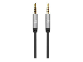 Manhattan Stereo Audio 3.5mm Cable, 2m, Male/Male, Slim Design, Black/Silver, Premium with 24 karat gold plated contacts and pure oxygen-free copper (OFC)