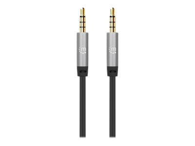 Manhattan Stereo Audio 3.5mm Cable, 2m, Male/Male, Slim Design, Black/Silver, Premium with 24 karat gold plated contacts and pure oxygen-free copper (OFC)