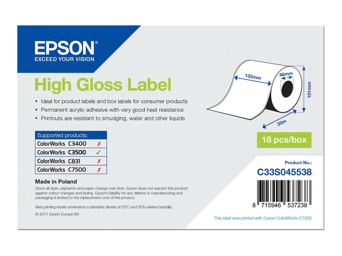 Epson Hochglänzend - Rolle (10,2 cm x 33 m) 1 Rolle(n) Etiketten