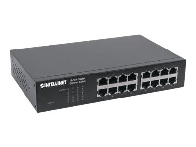 Intellinet 16-Port Gigabit Ethernet Switch, 16-Port RJ45 10/100/1000 Mbps, IEEE 802.3az Energy Efficient Ethernet, Desktop, 19" Rackmount