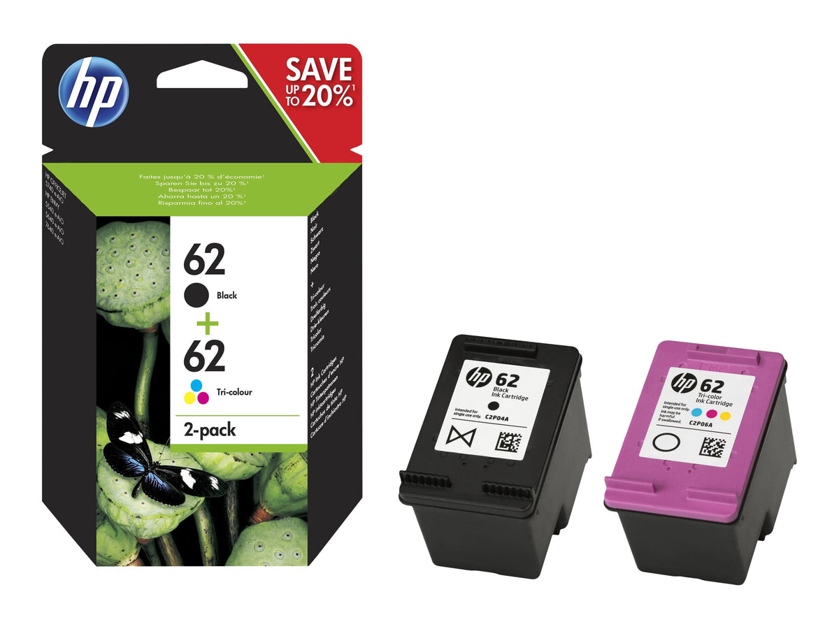 HP 62 Twin Pack - 2er-Pack - Schwarz, Farbe (Cyan, Magenta, Gelb)