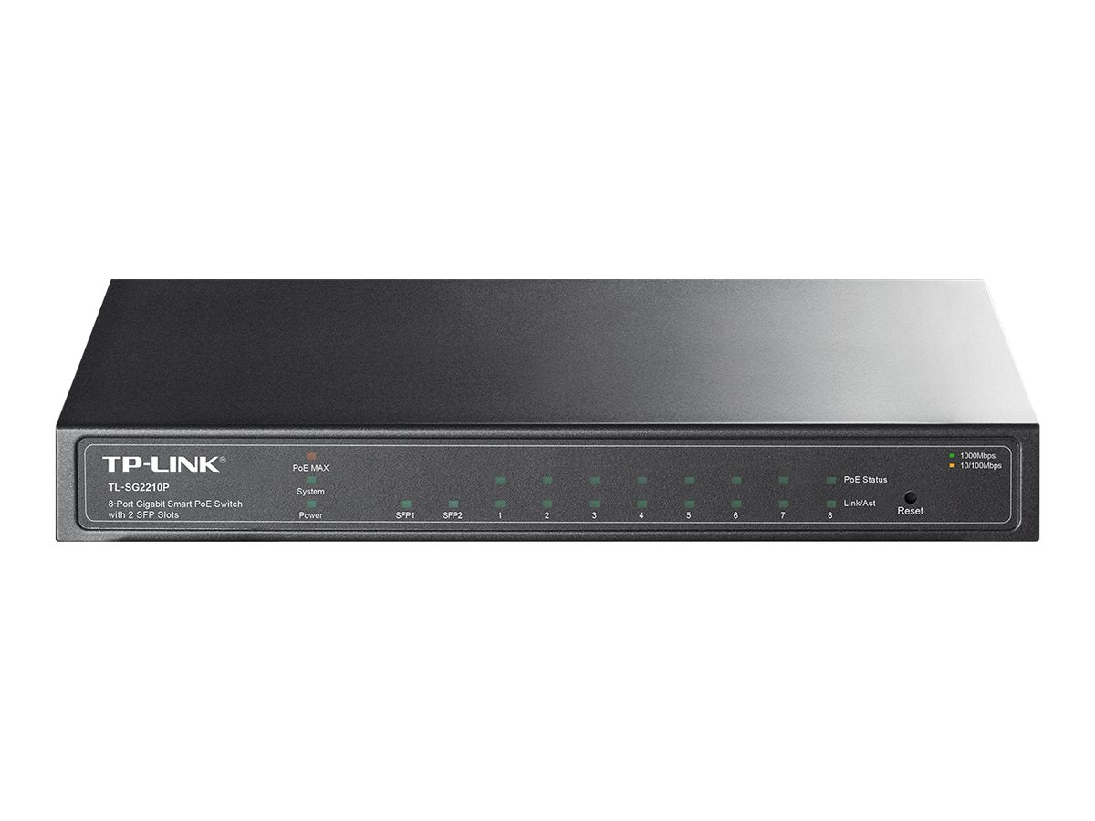 TP-LINK TL-SG2210P 8-Port Gigabit Smart PoE Switch with 2 SFP Slots - Switch - managed - 8 x 10/100/1000 + 2 x SFP - Desktop - PoE (53 W)