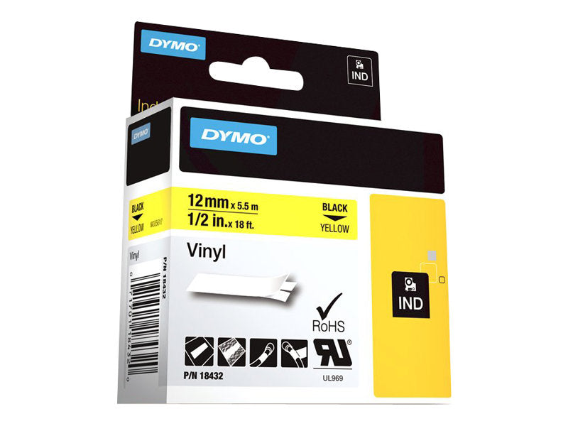 Dymo RhinoPRO - Vinyl - permanenter Klebstoff - Gelb - Rolle (1,2 cm x 5,5 m)