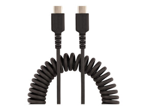 StarTech.com 1m USB C auf USB C Kabel, hochbelastbares Spiralkabel zum Laden und Synchronisieren, USB C 2.0 Kabel, robuste Aramidfaser, Schnellladekabel mit EMI Schutz, schwarz (R2CCC-1M-USB-CABLE)