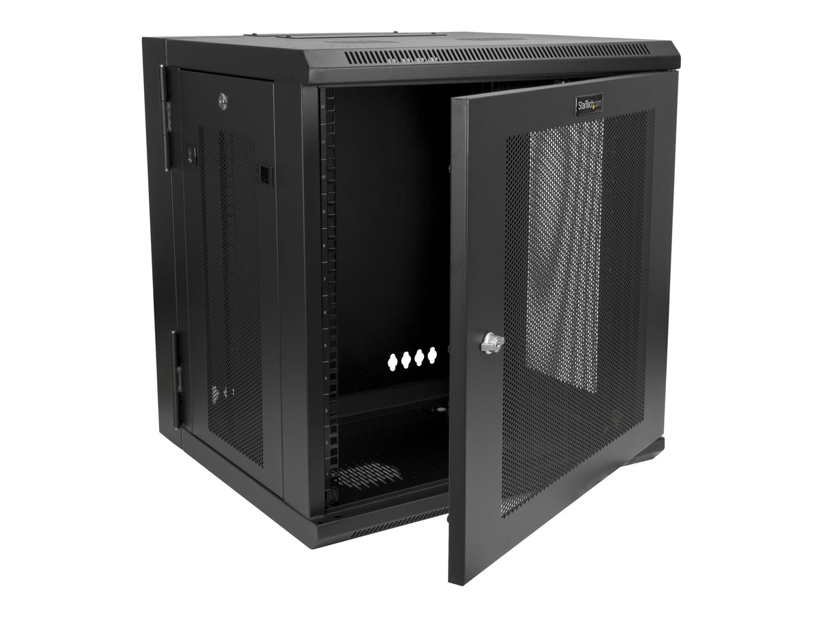 StarTech.com 12U 19" Wall Mount Network Cabinet, 20" Deep 4 Post Hinged Locking IT Computer Equipment Enclosure with Shelf, Flexible Vented Switch Depth Data Rack Cisco 3850, 2960 Series - 12U Vented Cabinet (RK1224WALHM)