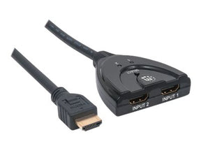 Manhattan HDMI Switch 2-Port, 1080p, Connects x2 HDMI sources to x1 display, Manual Switching (via button)