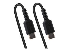 StarTech.com 50cm USB C auf USB C Kabel, hochbelastbares Spiralkabel zum Laden und Synchronisieren, USB C 2.0 Kabel, robuste Aramidfaser, Schnellladekabel mit EMI Schutz, schwarz (R2CCC-50C-USB-CABLE)