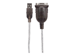 Manhattan USB-A to Serial Converter cable, 1.8m, Male to Male, Serial/RS232/COM/DB9, Prolific PL-2303RA Chip, Black/Silver cable, Three Years Warranty, Polybag