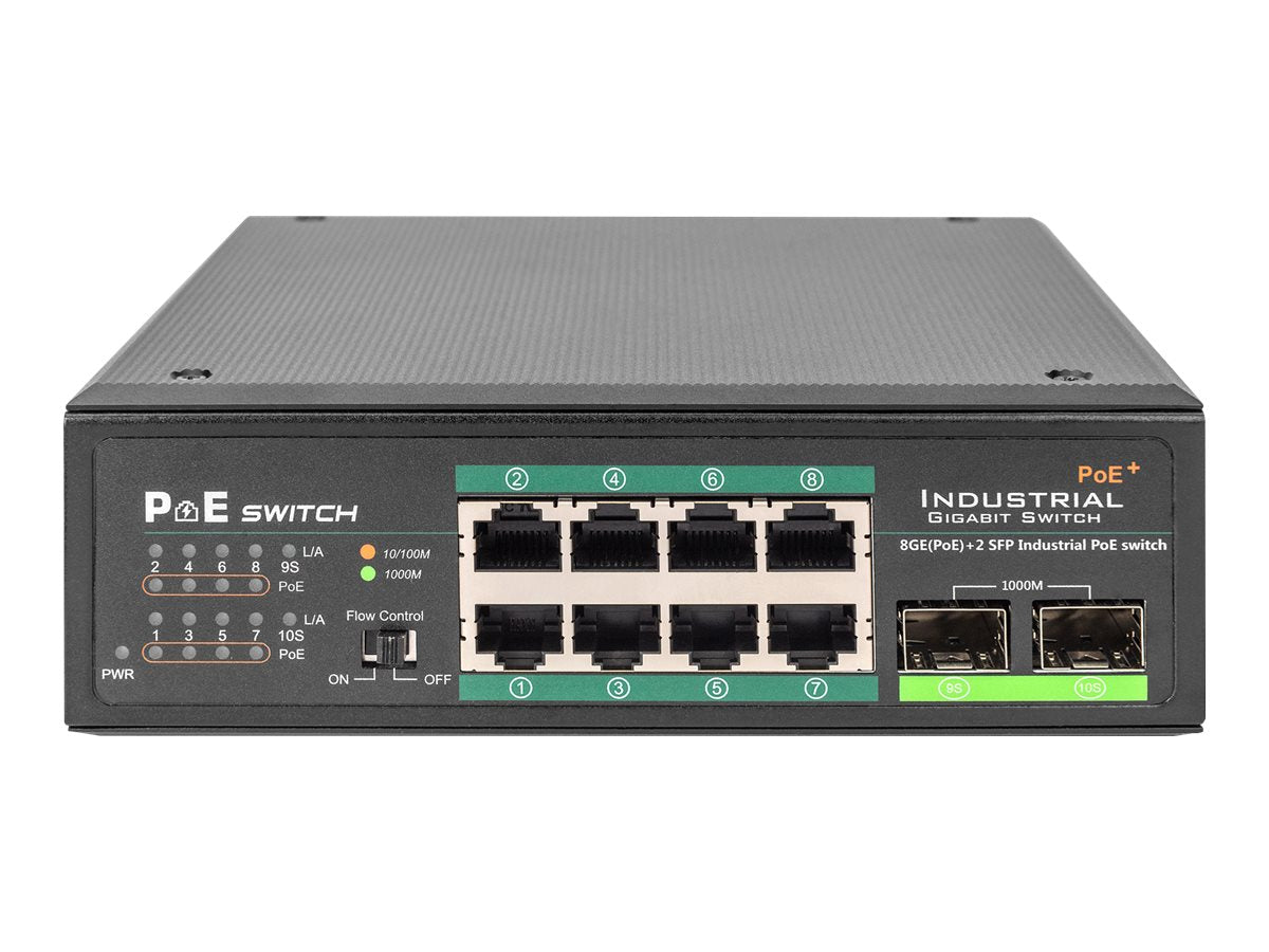 DIGITUS Industrial 8-Port Gigabit PoE Switch, Unmanaged, 2 Uplinks