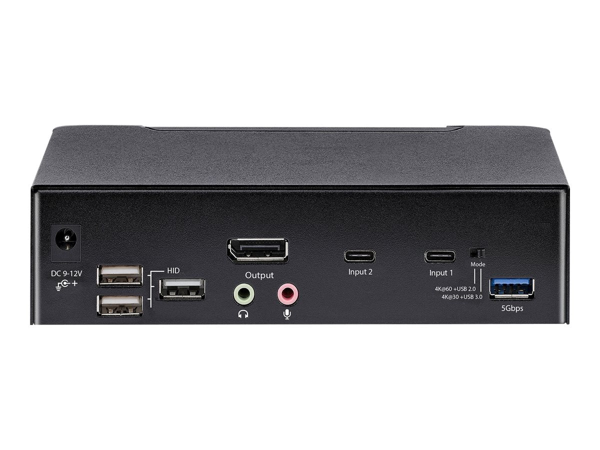 StarTech.com USB C KVM Switch, 2 Port DisplayPort KVM w/ 4K 60Hz UHD HDR Video, 3.5mm Audio, USB Type C KVM Switch, 4x USB HID and 2x USB A 3.2 Gen 1 5Gbps Hub, Thunderbolt 3/4 Compatible - Hot Key Switching (SV231DPUCA)