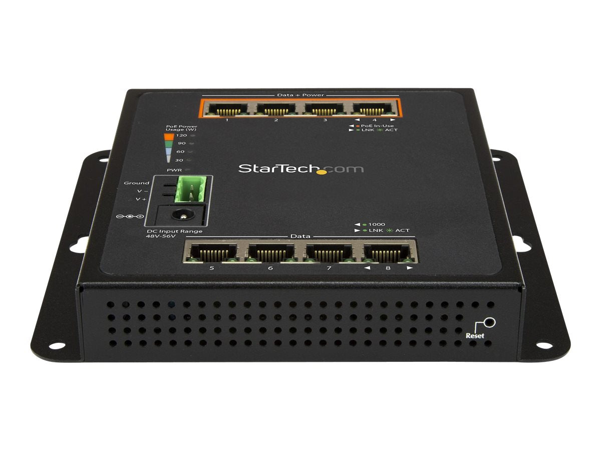 StarTech.com 8 Port POE Managed Ethernet Switch - 30W per PoE+ Port - Industrieller managed Wandmontage Netzwerk Switch - Switch - managed - 4 x 10/100/1000 + 4 x 10/100/1000 (PoE+)