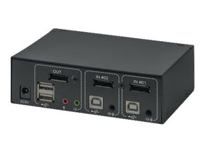 Manhattan DisplayPort 1.2 KVM Switch 2-Port, 4K@60Hz, USB-A/3.5mm Audio/Mic Connections, Cables included, Audio Support, Control 2x computers from one pc/mouse/screen, USB Powered, Black, Three Year Warranty, Boxed