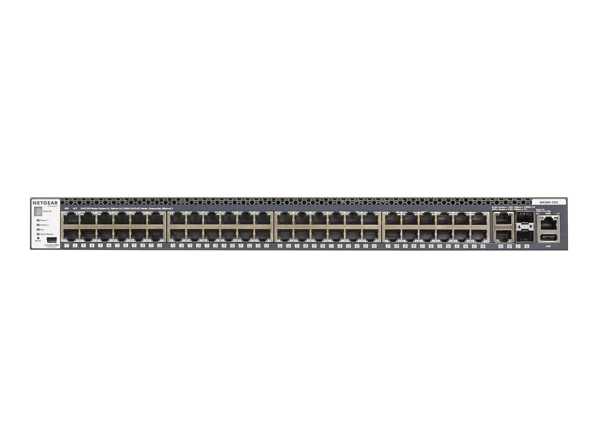 Netgear M4300-52G - Switch - L3 - managed - 2 x 10/100/1000/10000 + 2 x 10 Gigabit SFP+ + 48 x 10/100/1000