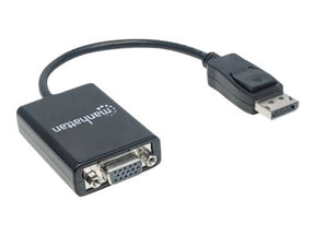 Manhattan DisplayPort to VGA HD15 Converter Cable, 15cm, Male to Female, Active, Equivalent to Startech DP2VGA2, DP With Latch, Black, Lifetime Warranty, Polybag - Videoadapter - DisplayPort (M)