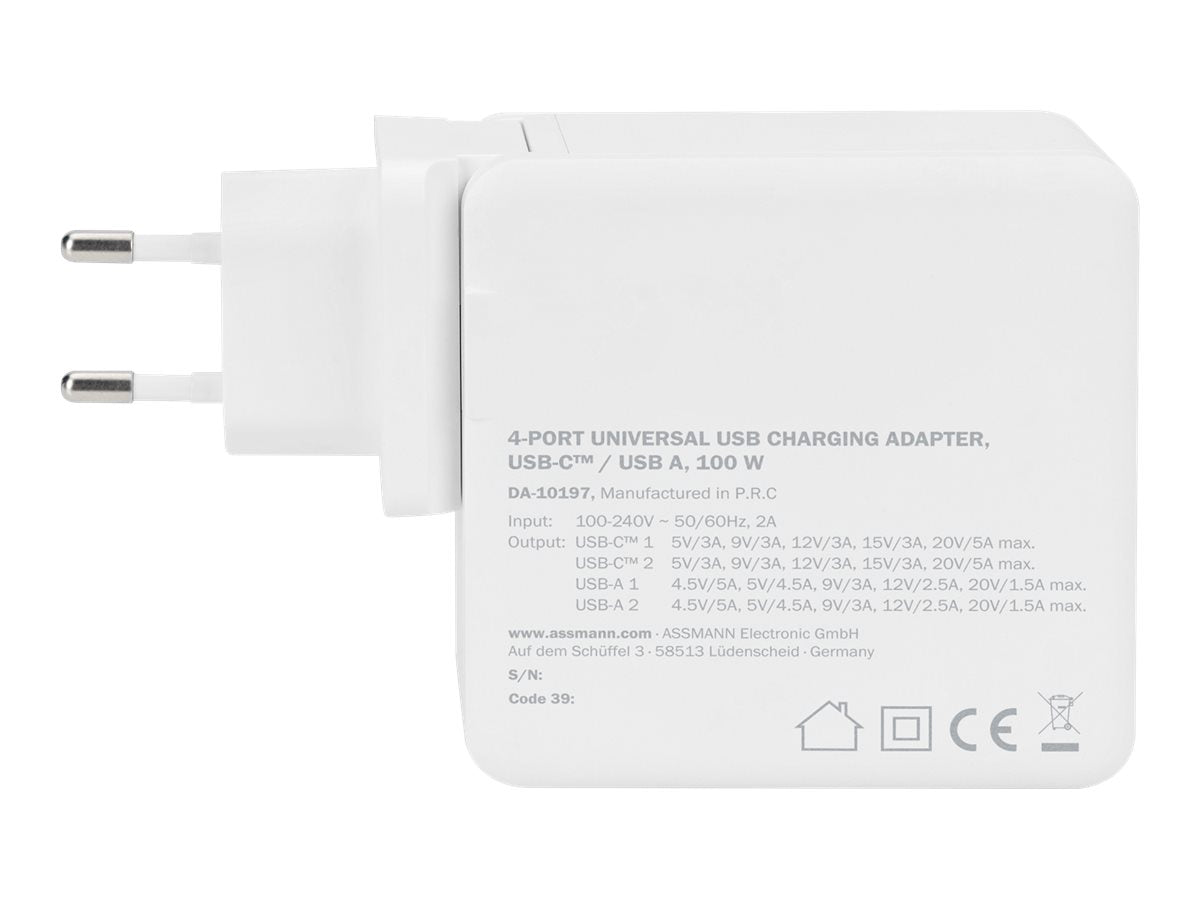 DIGITUS 4-Port Universal USB-Ladeadapter, USB-C / USB A, 100 W, GaN