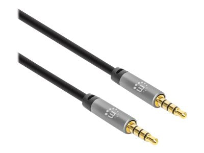 Manhattan Stereo Audio 3.5mm Cable, 2m, Male/Male, Slim Design, Black/Silver, Premium with 24 karat gold plated contacts and pure oxygen-free copper (OFC)