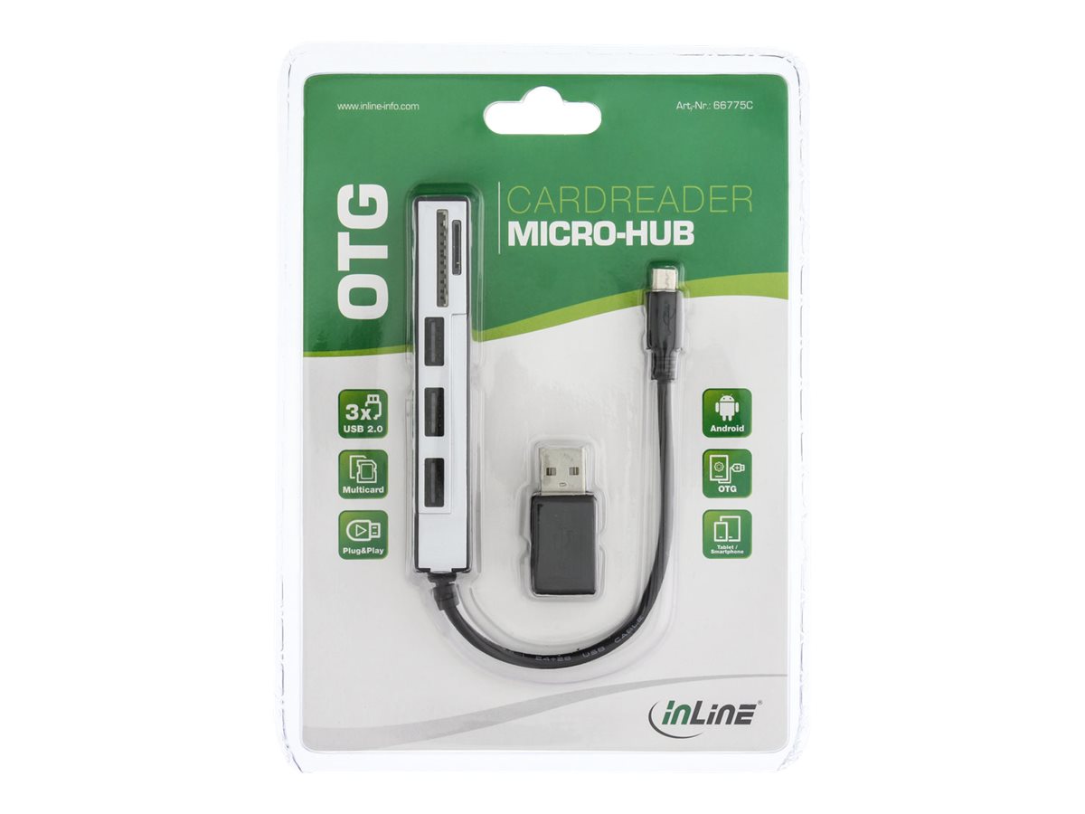 InLine USB OTG Cardreader & 3-fach USB 2.0 Hub - für SDXC/microSD - mit Adapter