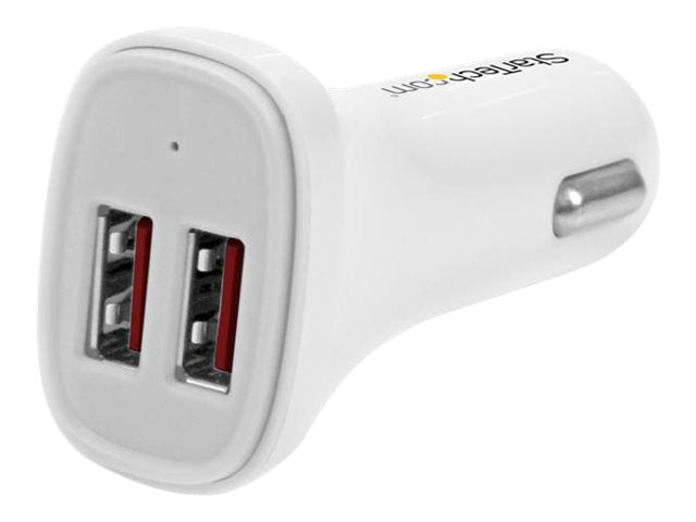 StarTech.com Dual Port USB KFZ Ladegerät - 24W/4.8 - Weiß - 2 Port USB Autoladegerät - Auto-Netzteil - 24 Watt - 4.8 A - 2 Ausgabeanschlussstellen (USB)