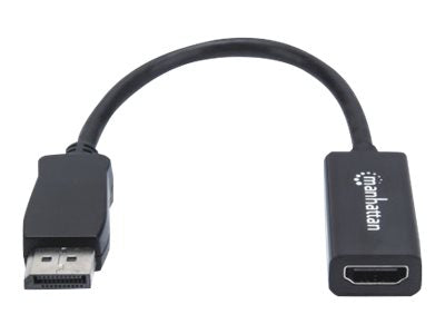 Manhattan DisplayPort 1.1 to HDMI Adapter Cable, 1080p@60Hz, Male to Female, Black, DP With Latch, Not Bi-Directional, Three Year Warranty, Polybag