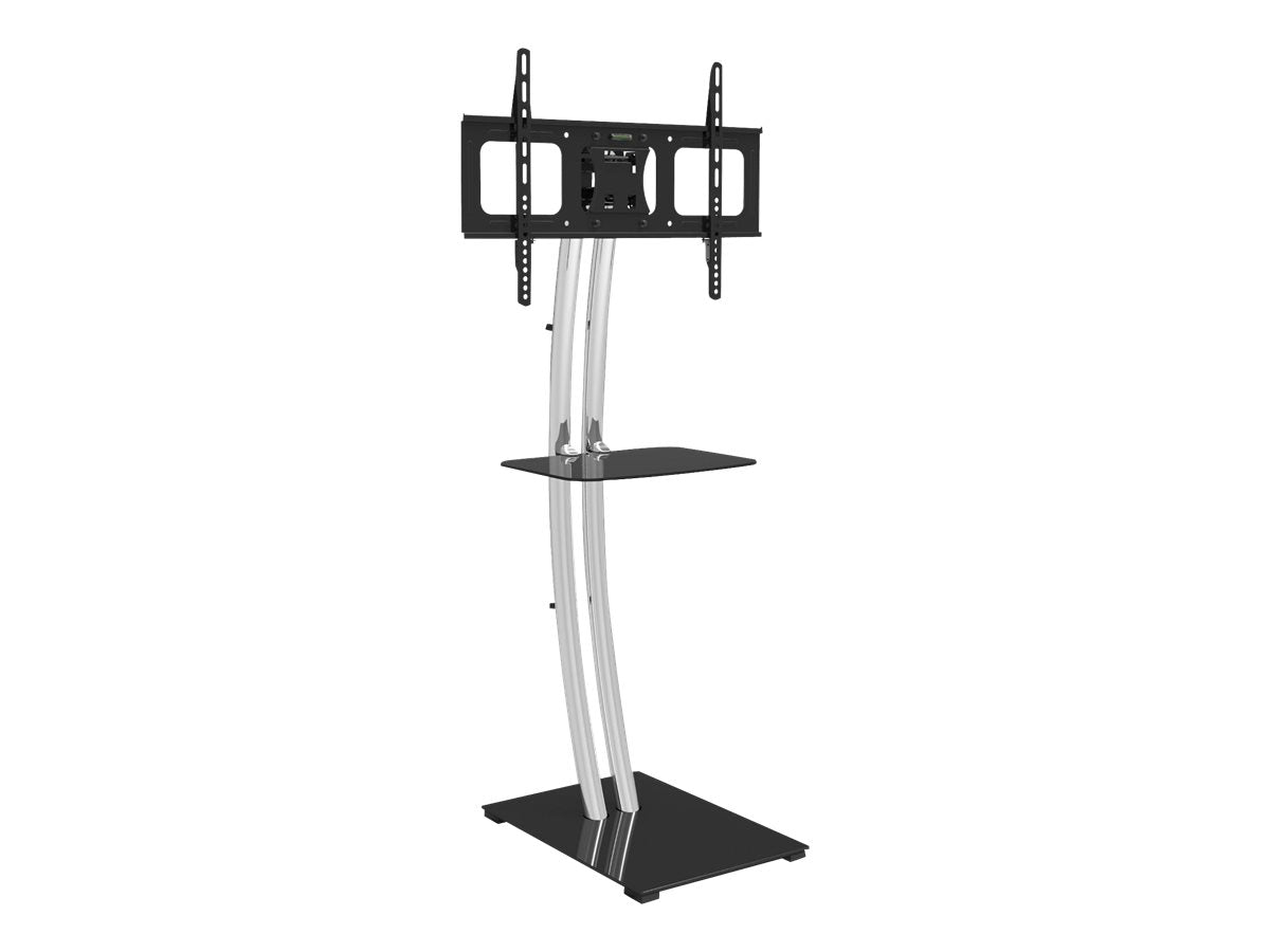 Techly Support Floor Rectangular Base and Shelf - Aufstellung für LCD-Display - Glas, Chrom - Schwarz, Silber - Bildschirmgröße: 81.3-177.8 cm (32"-70")